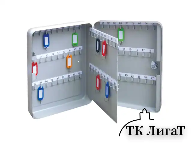 Шкафчик (Ключница) на 90 ключей BRAUBERG, 300х240х80 мм, с замком, +90 брелоков, серый, 290339
