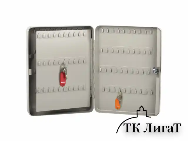 Шкафчик (Ключница) на 140 ключей BRAUBERG, 370х280х80 мм, с замком, +140 брелоков, серый, 290340