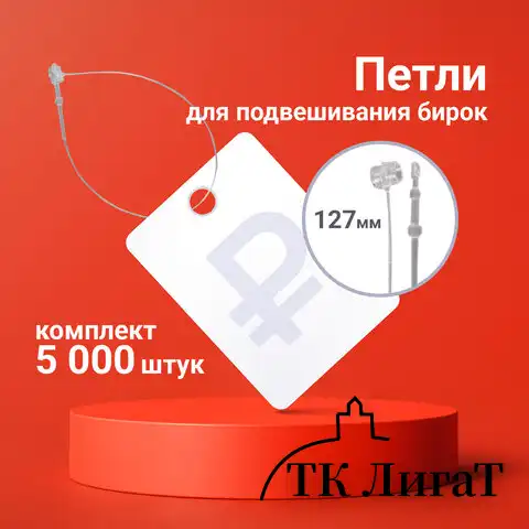 Петли для подвешивания бирок, нерегулируемые, 127 мм, комплект 5000 шт., BRAUBERG, 291048
