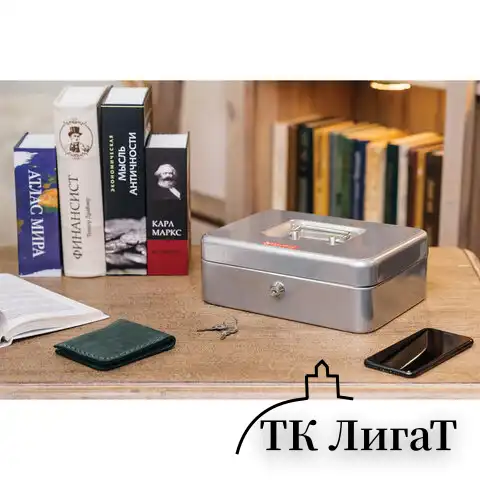 Ящик для денег, ценностей, документов, печатей, 90х180х250 мм, ключевой замок, серебристый, BRAUBERG, 291059