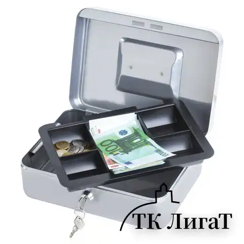 Ящик для денег, ценностей, документов, печатей, 90х180х250 мм, ключевой замок, серебристый, BRAUBERG, 291059