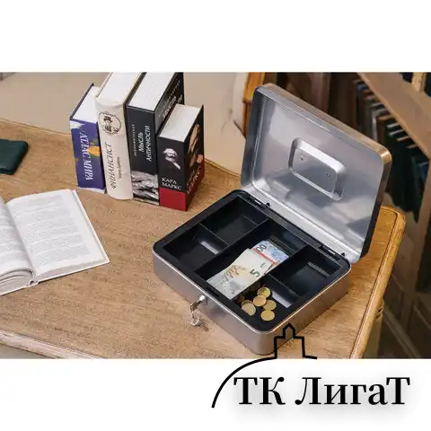 Ящик для денег, ценностей, документов, печатей, 90х240х300 мм, ключевой замок, серебристый, BRAUBERG, 291060