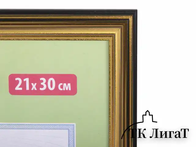 Рамка 21х30 см, пластик, багет 20 мм, BRAUBERG "HIT3", золото, стекло, 390990