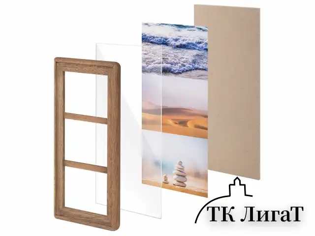Рамка из мангового дерева BRAUBERG LOFT TRINITY, 3 фото 10х15 см, акриловый экран, 20х35,5 см, 391282