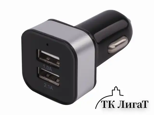 Зарядное устройство автомобильное SONNEN, 2 порта USB, выходной ток 2,1 А, черное-белое, 454796