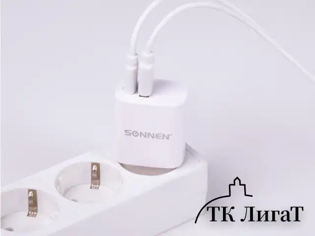 Зарядное устройство быстрое сетевое (220В) SONNEN, порты USB+Type-C, QC 3.0, 3 А, белое, 455505