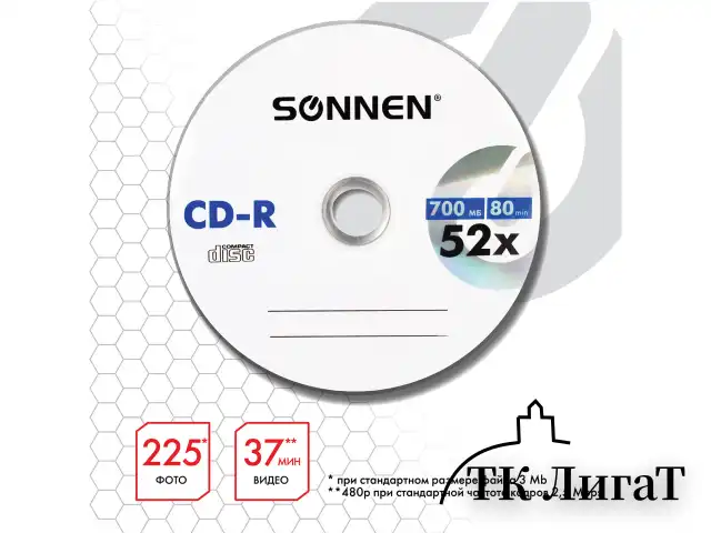 Диск CD-R SONNEN, 700 Mb, 52x, Slim Case (1 штука), 512572