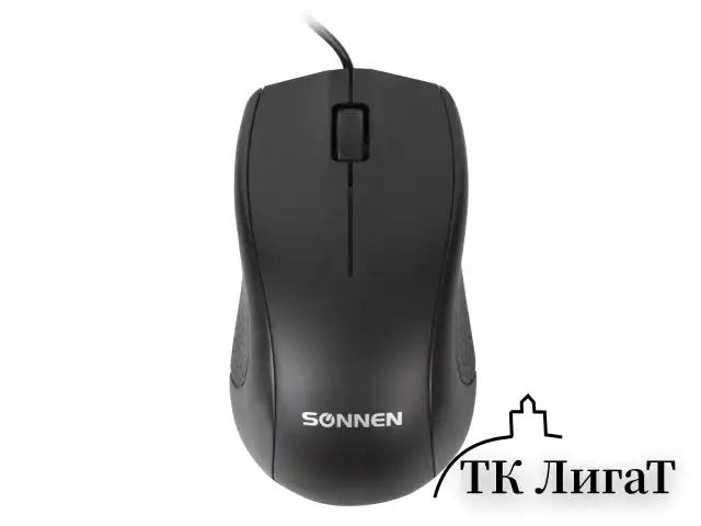 Мышь проводная SONNEN М-201, USB, 1000 dpi, 2 кнопки + колесо-кнопка, оптическая, черная, 512631