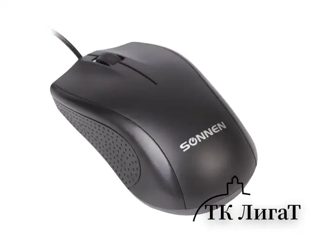 Мышь проводная SONNEN М-201, USB, 1000 dpi, 2 кнопки + колесо-кнопка, оптическая, черная, 512631