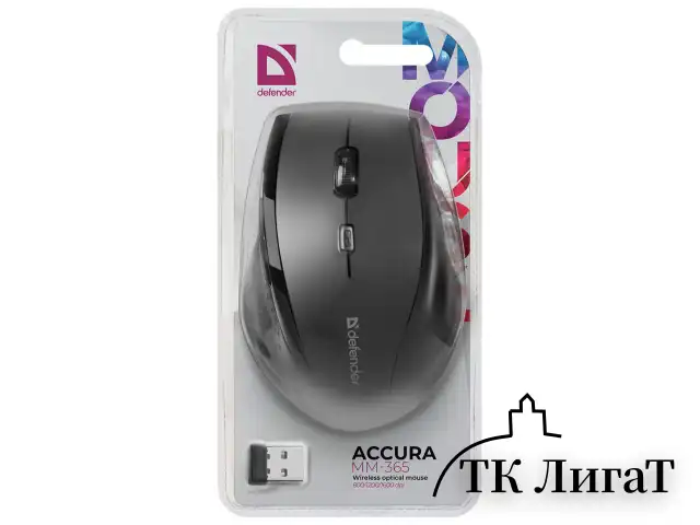 Мышь беспроводная DEFENDER Accura MM-365, 5 кнопок + 1 колесо-кнопка, оптическая, черная, 52365