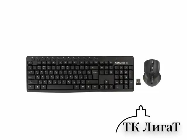 Набор беспроводной SONNEN K-648, клавиатура 117 клавиш, мышь 4 кнопки 1600 dpi, черный, 513208
