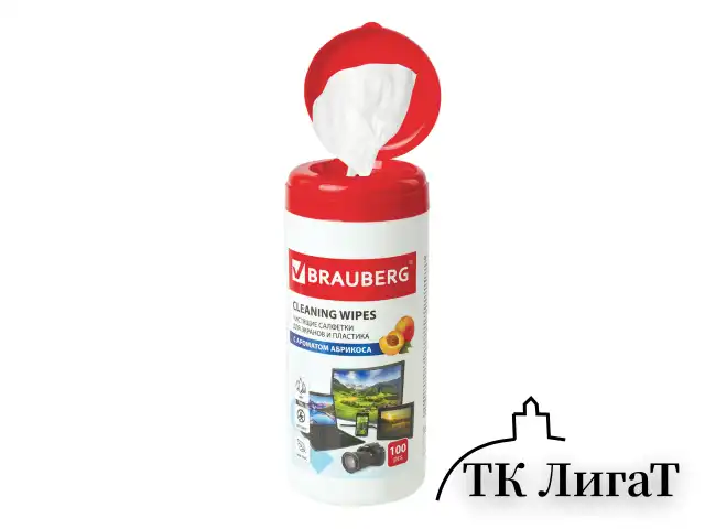 Салфетки для экранов всех типов и пластика BRAUBERG с ароматом АБРИКОС, туба 100 шт., влажные, 513321