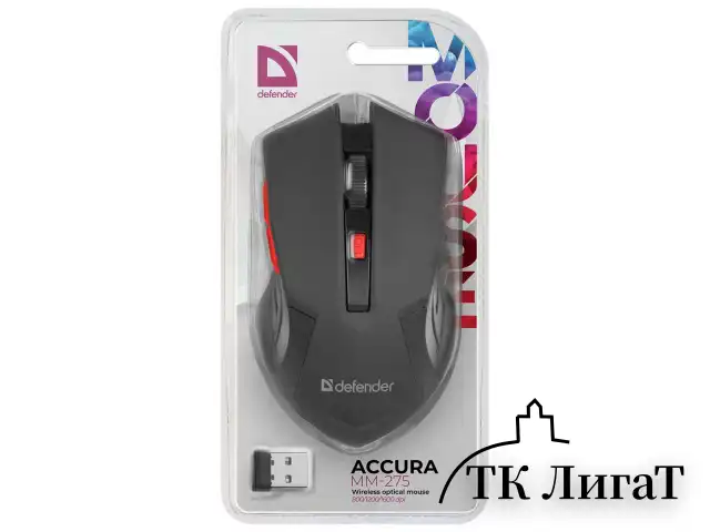 Мышь беспроводная DEFENDER Accura MM-275, USB, 5 кнопок + 1 колесо-кнопка, оптическая, красная, 52276