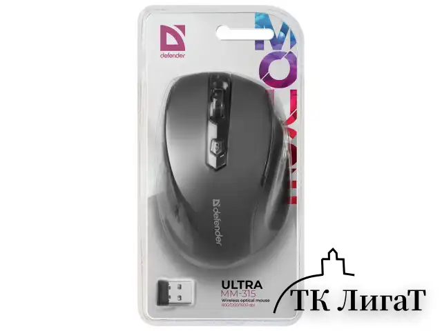 Мышь беспроводная DEFENDER Ultra MM-315, USB, 5 кнопок + 1 колесо-кнопка, оптическая, черная, 52315