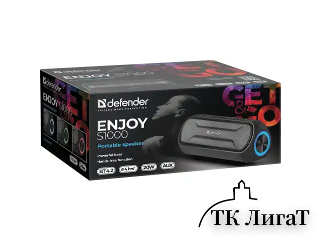 Колонка портативная DEFENDER Enjoy S1000, 2.0, 20 Вт, bluetooth, microUSB, черная, 65688