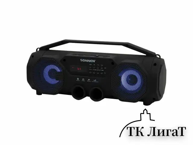 Колонка портативная с подсветкой SONNEN B306, 12 Вт, Bluetooth, FM-тюнер, microSD, MP3-плеер, черная, 513479