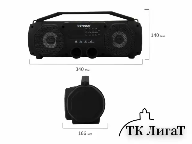 Колонка портативная с подсветкой SONNEN B306, 12 Вт, Bluetooth, FM-тюнер, microSD, MP3-плеер, черная, 513479