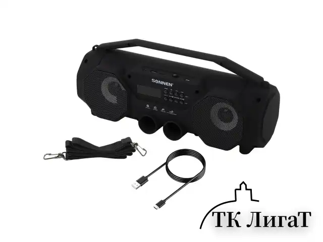 Колонка портативная с подсветкой SONNEN B306, 12 Вт, Bluetooth, FM-тюнер, microSD, MP3-плеер, черная, 513479