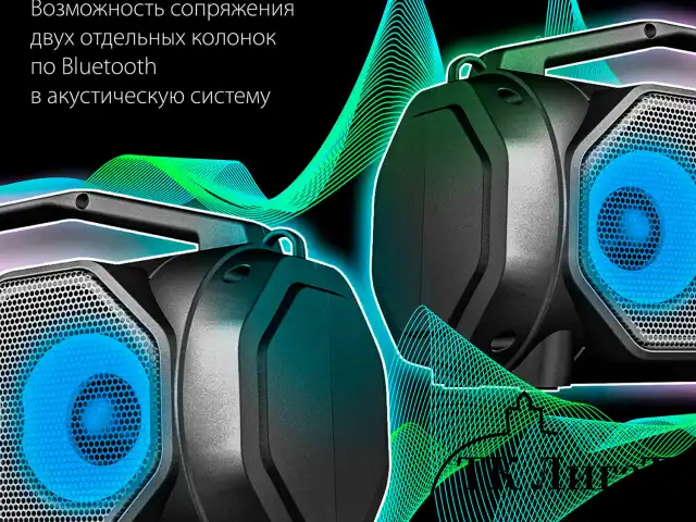 Колонка портативная с подсветкой SONNEN B306, 12 Вт, Bluetooth, FM-тюнер, microSD, MP3-плеер, черная, 513479