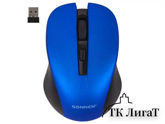 Мышь беспроводная с бесшумным кликом SONNEN V18, USB, 800/1200/1600 dpi, 4 кнопки, синяя, 513515