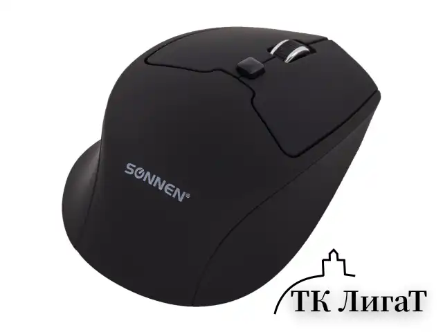 Мышь беспроводная SONNEN V33, USB, 800/1200/1600 dpi, 6 кнопок, оптическая, черная, SOFT TOUCH, 513517
