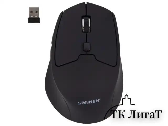 Мышь беспроводная SONNEN V33, USB, 800/1200/1600 dpi, 6 кнопок, оптическая, черная, SOFT TOUCH, 513517
