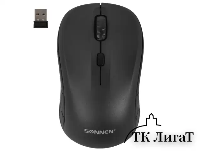Мышь беспроводная SONNEN V-111, USB, 800/1200/1600 dpi, 4 кнопки, оптическая, черная, 513518