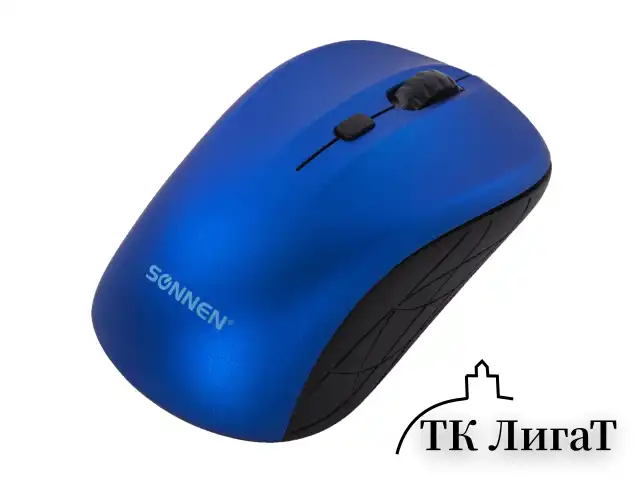 Мышь беспроводная SONNEN V-111, USB, 800/1200/1600 dpi, 4 кнопки, оптическая, синяя, 513519
