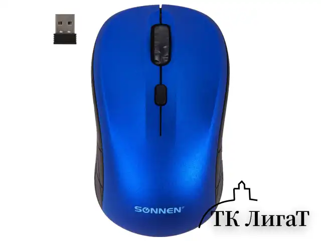 Мышь беспроводная SONNEN V-111, USB, 800/1200/1600 dpi, 4 кнопки, оптическая, синяя, 513519
