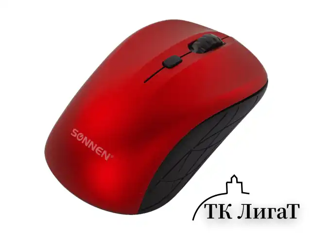 Мышь беспроводная SONNEN V-111, USB, 800/1200/1600 dpi, 4 кнопки, оптическая, красная, 513520