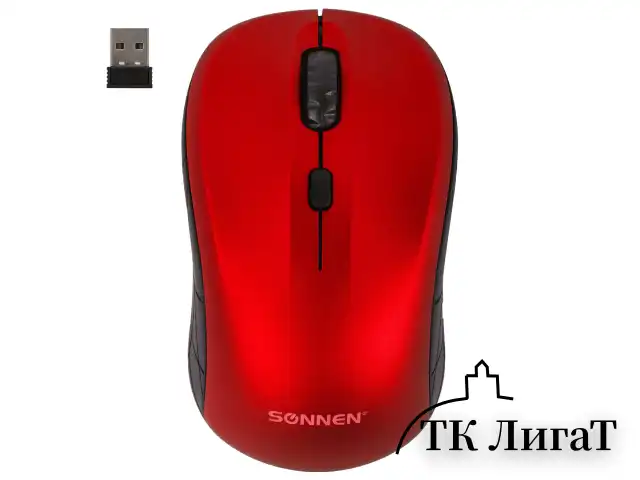 Мышь беспроводная SONNEN V-111, USB, 800/1200/1600 dpi, 4 кнопки, оптическая, красная, 513520