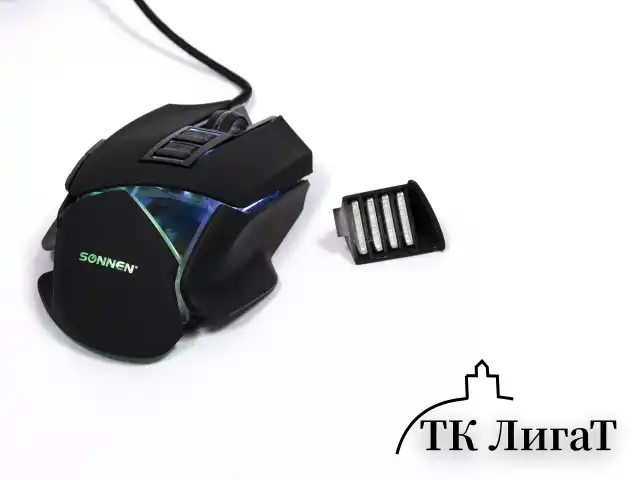 Мышь проводная игровая SONNEN Q10, 7 кнопок, 6400 dpi, LED-подсветка, черная, 513522