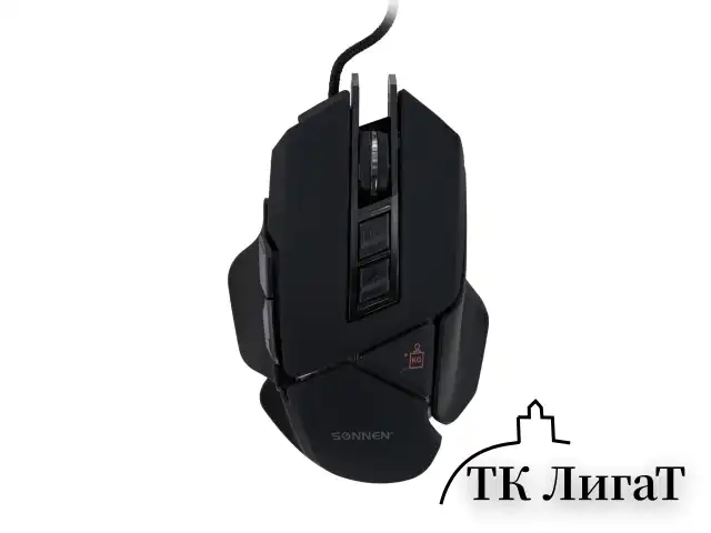 Мышь проводная игровая SONNEN Q10, 7 кнопок, 6400 dpi, LED-подсветка, черная, 513522