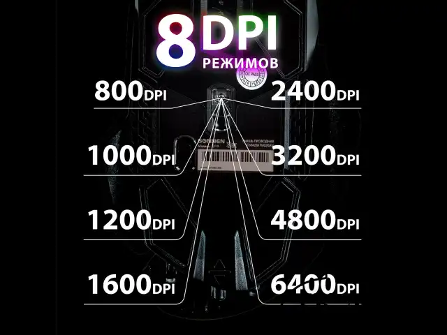 Мышь проводная игровая SONNEN Q10, 7 кнопок, 6400 dpi, LED-подсветка, черная, 513522