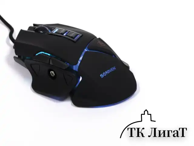 Мышь проводная игровая SONNEN Q10, 7 кнопок, 6400 dpi, LED-подсветка, черная, 513522