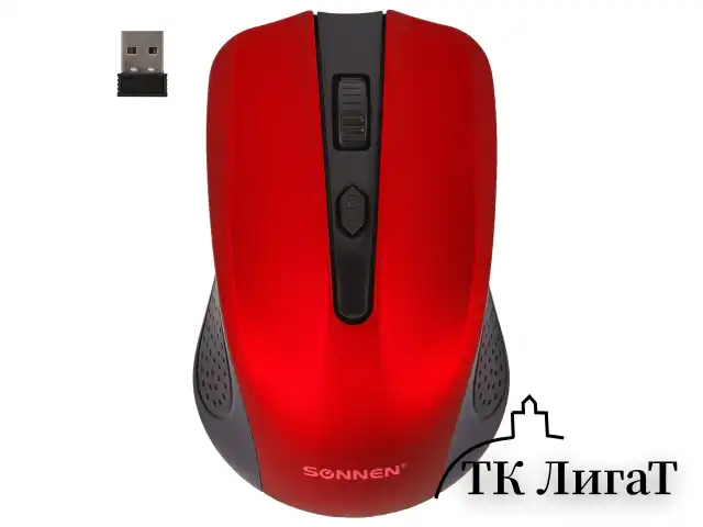 Мышь беспроводная SONNEN V99, USB, 1000/1200/1600 dpi, 4 кнопки, оптическая, красная, 513529