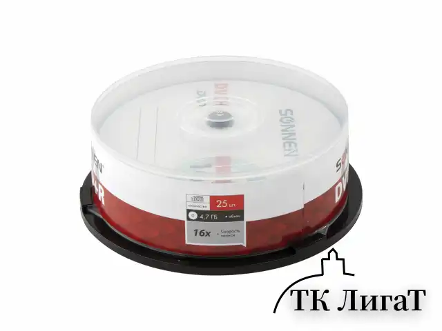 Диски DVD+R SONNEN, 4,7 Gb, 16x, Cake Box (упаковка на шпиле), КОМПЛЕКТ 25 шт., 513532