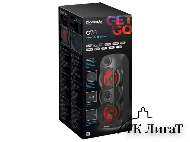 Колонка портативная DEFENDER G78, 2.0, 70 Вт, Bluetooth, FM-тюнер, microSD, чёрная, 65178