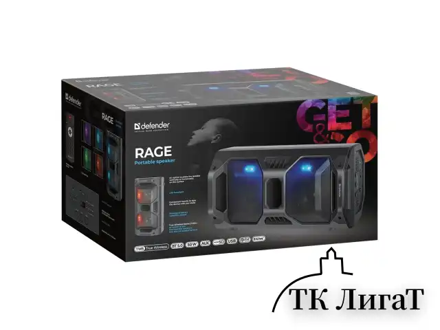 Колонка портативная DEFENDER Rage, 2.0, 50 Вт, Bluetooth, FM-тюнер, microSD, чёрная, 65109