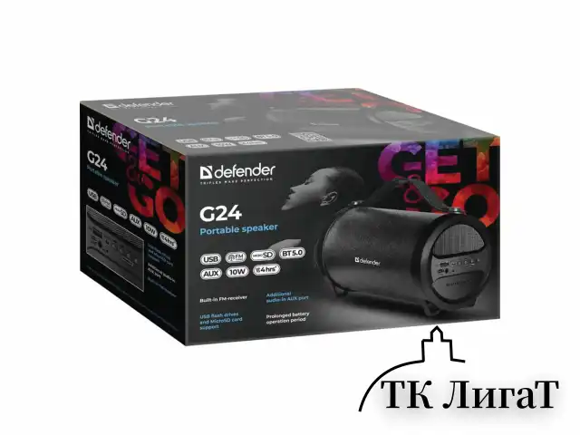 Колонка портативная DEFENDER G24, 1.0, 10 Вт, Bluetooth, FM-тюнер, microSD, чёрная, 65124