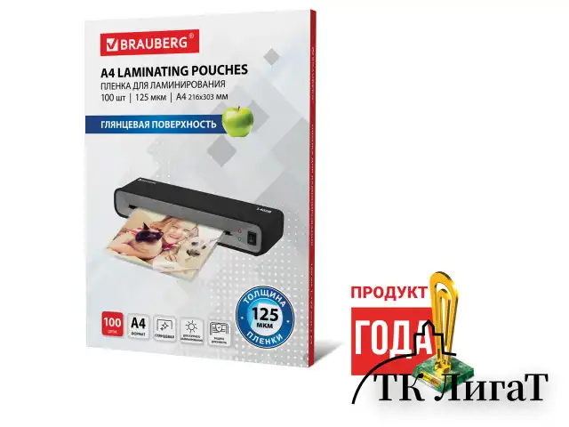 Пленки-заготовки для ламинирования А4, КОМПЛЕКТ 100 шт., 125 мкм, BRAUBERG, 530803