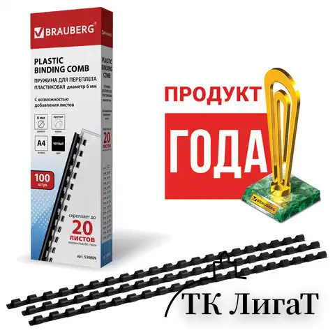 Пружины пластиковые для переплета, КОМПЛЕКТ 100 шт., 6 мм (для сшивания 10-20 л.), черные, BRAUBERG, 530809