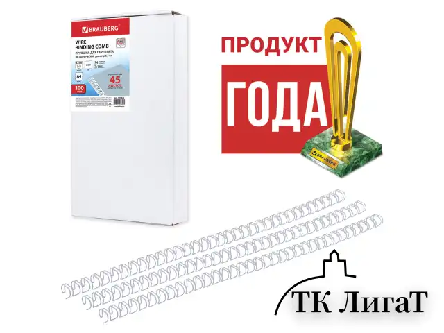 Пружины металлические для переплета, КОМПЛЕКТ 100 шт., 6,4 мм (для сшивания 2-45 л.), белые, BRAUBERG, 530822
