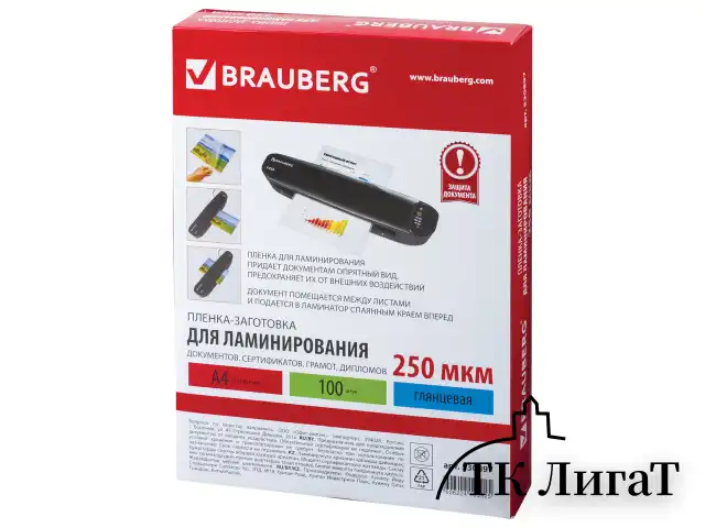 Пленки-заготовки для ламинирования А4, КОМПЛЕКТ 100 шт., 250 мкм, BRAUBERG, 530897