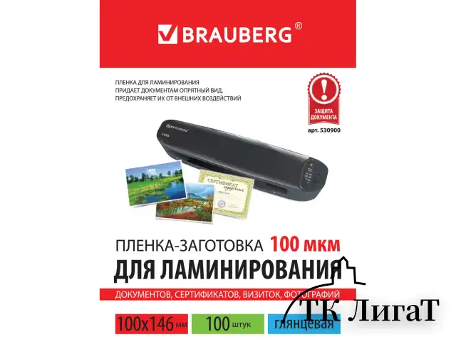 Пленки-заготовки для ламинирования МАЛОГО ФОРМАТА (100х146 мм), КОМПЛЕКТ 100 шт., 100 мкм, BRAUBERG, 530900