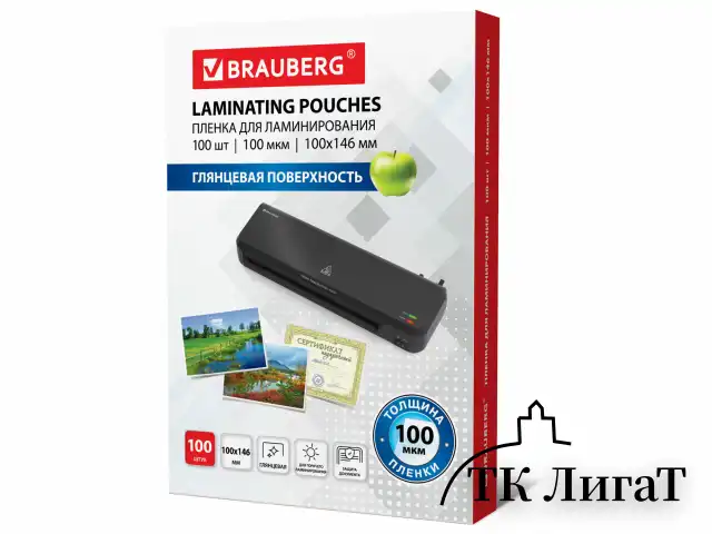 Пленки-заготовки для ламинирования МАЛОГО ФОРМАТА (100х146 мм), КОМПЛЕКТ 100 шт., 100 мкм, BRAUBERG, 530900