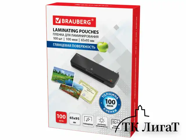 Пленки-заготовки для ламинирования МАЛОГО ФОРМАТА (65х95 мм), КОМПЛЕКТ 100 шт., 100 мкм, BRAUBERG, 530903