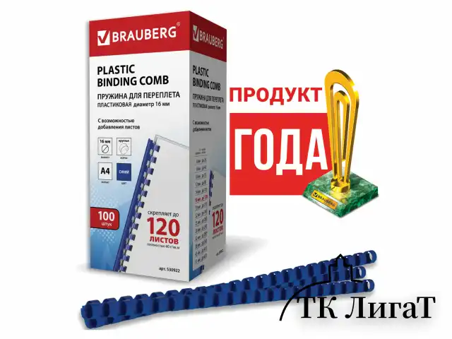 Пружины пластиковые для переплета, КОМПЛЕКТ 100 шт., 16 мм (для сшивания 101-120 л.), синие, BRAUBERG, 530922