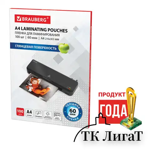 Пленки-заготовки для ламинирования А4, КОМПЛЕКТ 100 шт., 60 мкм, BRAUBERG, 531452