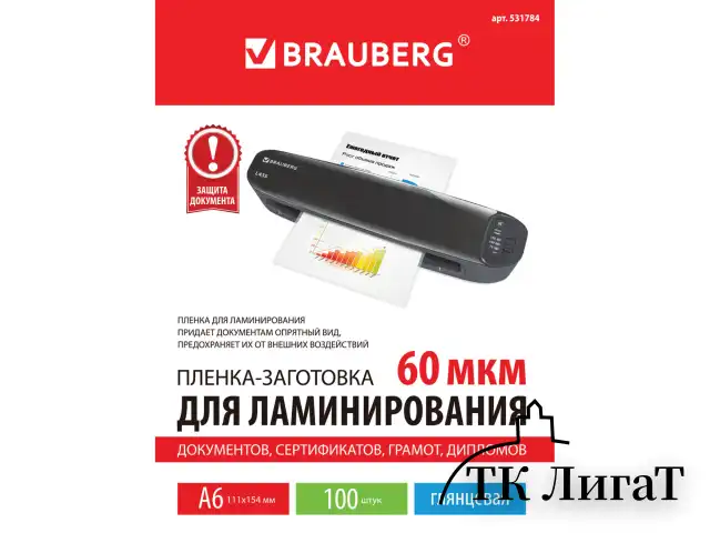 Пленки-заготовки для ламинирования МАЛОГО ФОРМАТА, А6, КОМПЛЕКТ 100 шт., 60 мкм, BRAUBERG, 531784